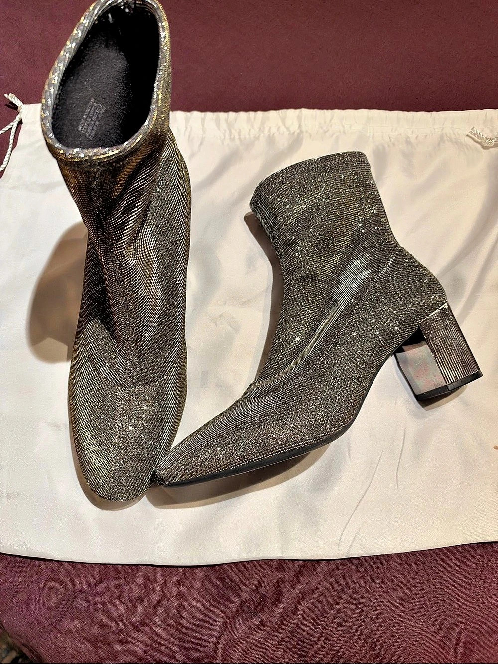 Michael Kors Mandy Glitter Stretch-Knit Ankle Boot Black & Gold